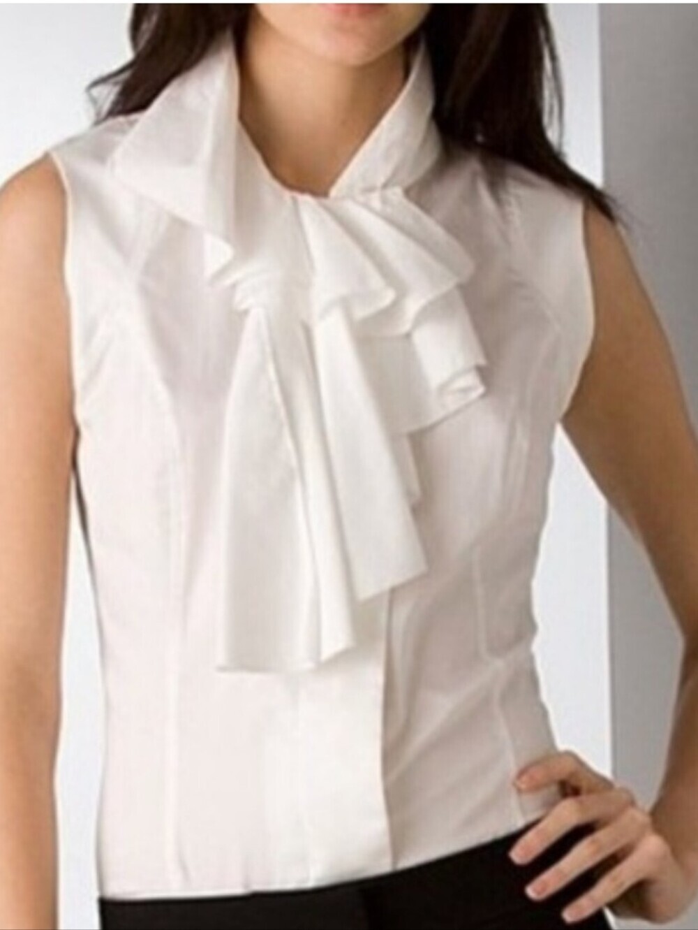 Diane von Furstenberg DVF Parah White Cotton Ruffle Front Sleeveless Blouse 2/XS